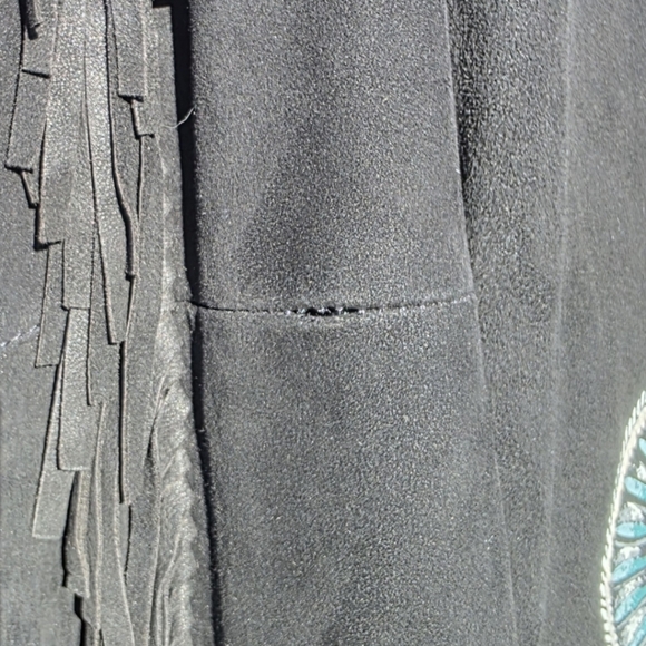 Double D Ranch Black Leather Jacket with Blue Stone and Embroidery Zuni Dreams - Picture 13 of 14